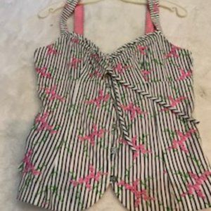 Nanette Lepore wht/blk/pnk cotton tank blouse 8